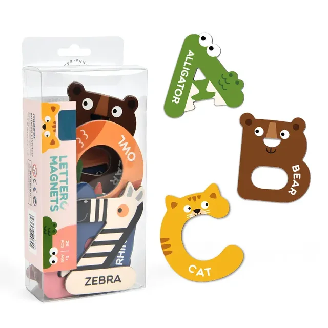 Magnetic Letters Animals Fridge Magnets Stick  ABC Alphabet Uppercase Preschool Learning Spelling Gift for Toddler Kids Boy Girl