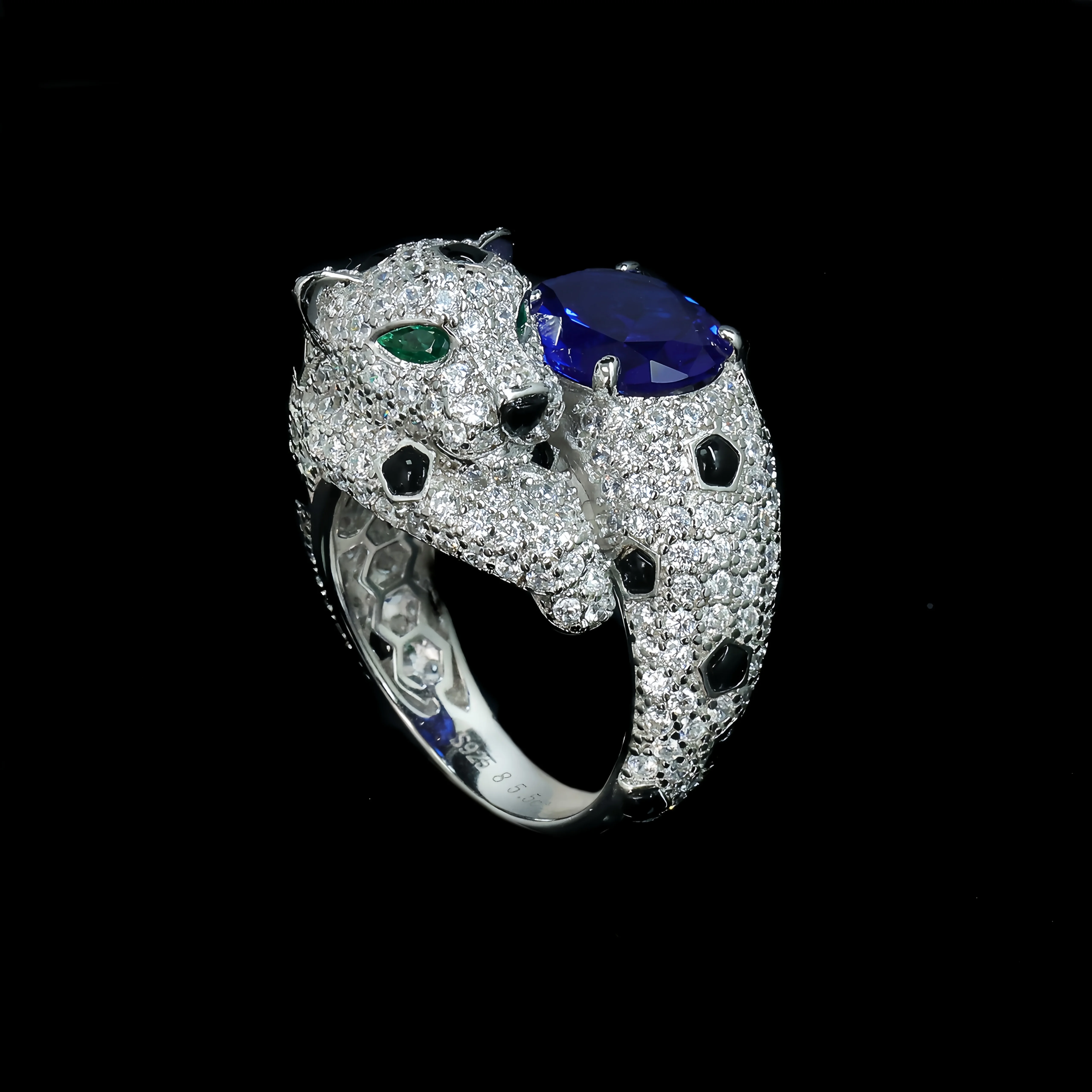 MUSHAN Jewelry Factory Women Luxury Designer Sapphire Leopard Ring 925 Sterling Silver Jewelry Blue High Carbon Diamond Rings