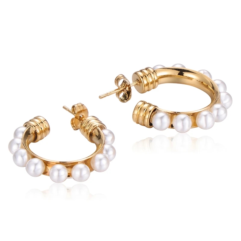 Vintage Style 18K Gold Plated Titanium Steel Fresh Water Pearl