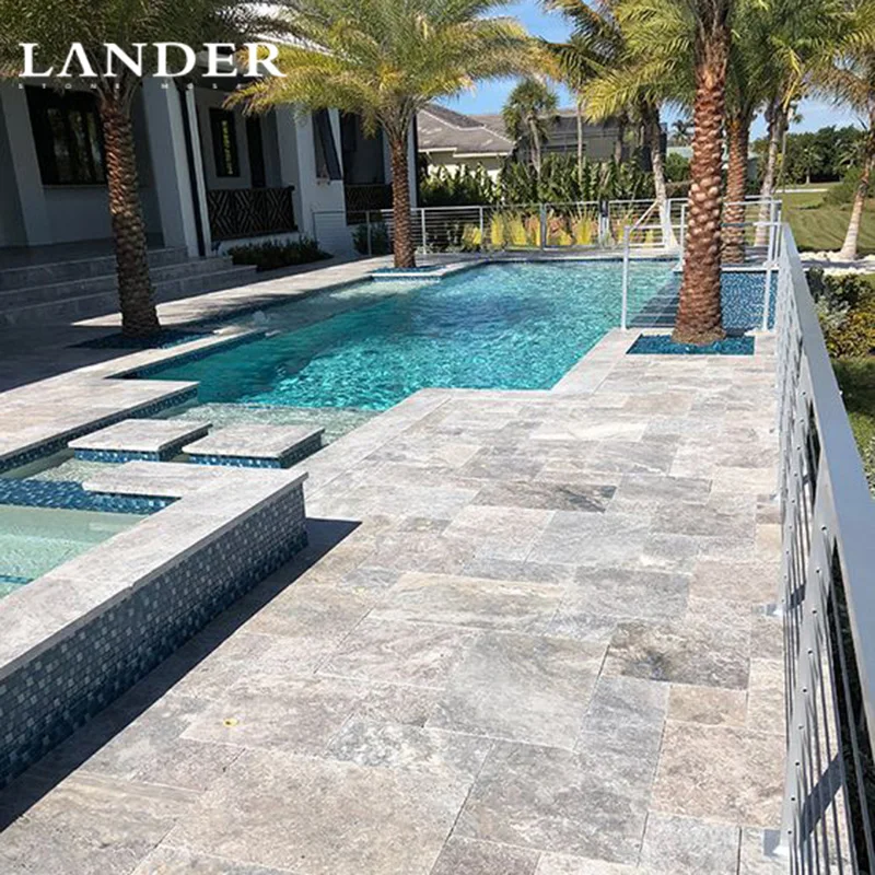 Customizable Travertine Tiles Outdoor Flooring Natural Stones Silver Travertine Stone Deck Tiles Swimming Pool Deck Tiles