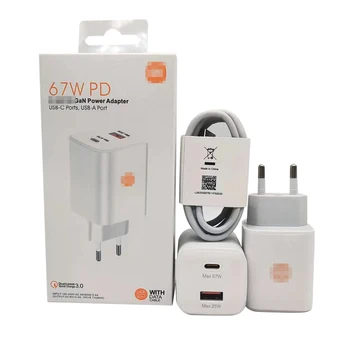 Best selling product 67W PD Charger with LED light Quick adapter Portable Fast Charger A+C Port For xiaomi