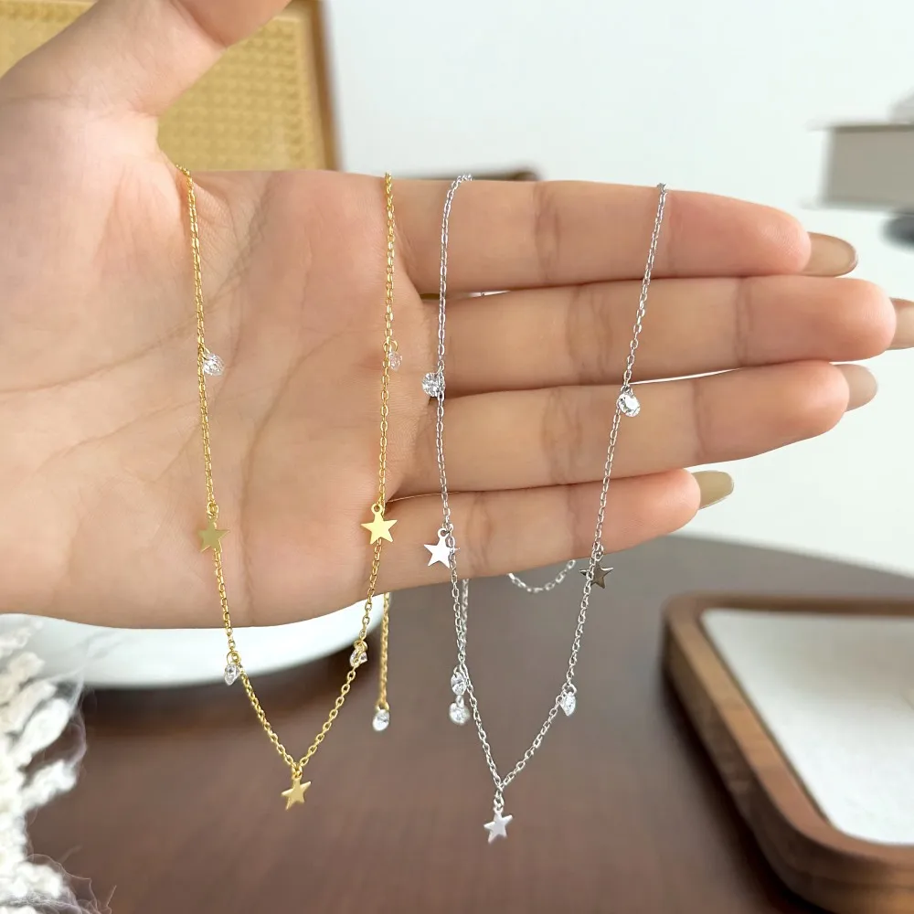 KAKODIY Exquisite Rhodium 18K Gold Plated Chain 925 Sterling Silver Multiple Pendant 5A Zirconia Star Christmas Ornament Necklace detail 1