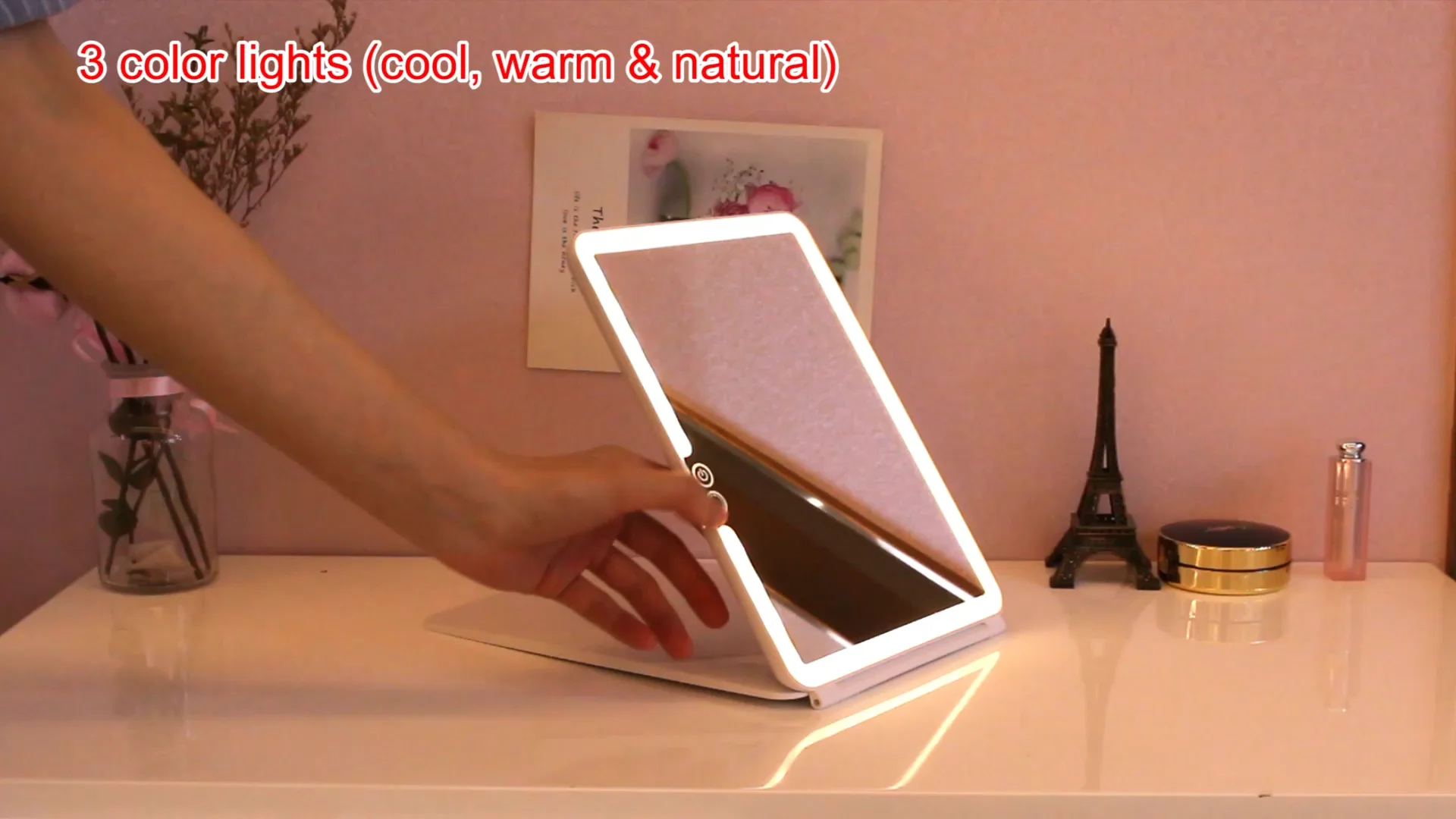 Hot Sale Travel Ipad Makeup Mirror Square Folding Led Lighted Make Up