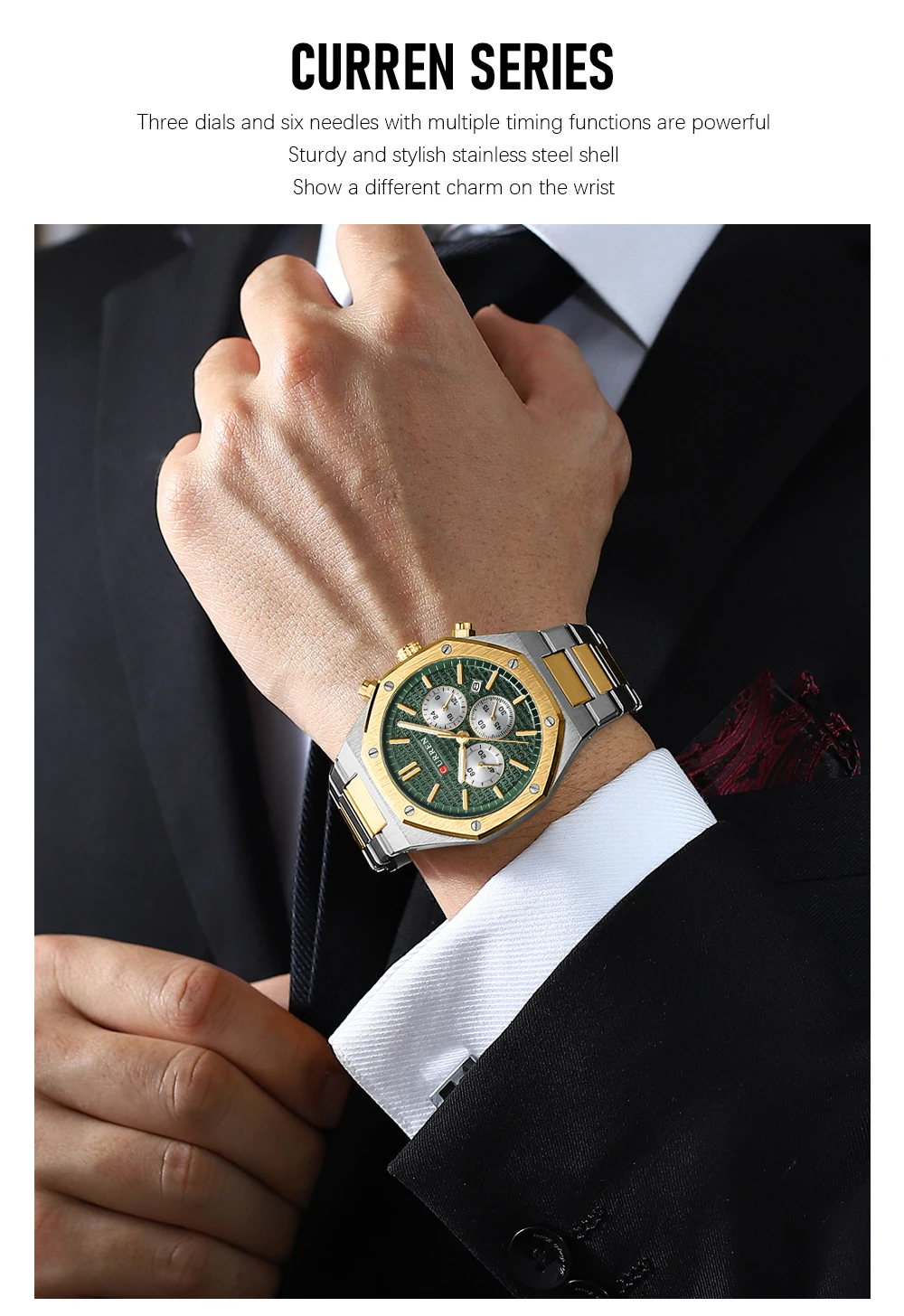 CURREN Man WristWatch Waterproof Chronograph Men Watch Top Brand Silver Stainless Steel Sport Male Clock 8440