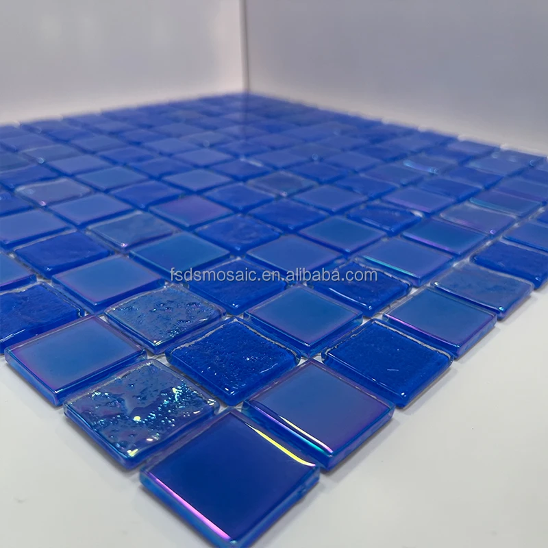 DS 4mm Sky Blue Green Crystal Glass Mosaic Tile Modern Indoor Interiors Swimming Pool Wall Decorative Iridescent Rainbow Color