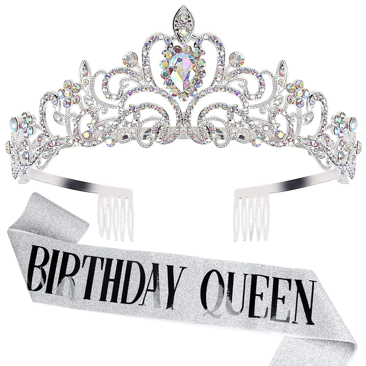 BIRTHDAY QUEEN Set Mit Krone & Schärpe – Glitzer Party-Deko Für Frauen & Mädchen | Kristall Strass Stirnband
