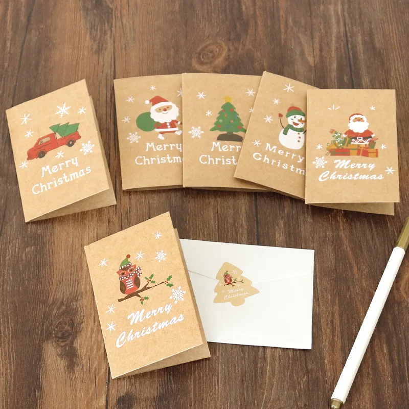 High Quality 6pcs/set Blank Kraft Paper Greeting Cards Folding Thank You Card With Envelopes And Sticker For Wedding Christmas manufacture