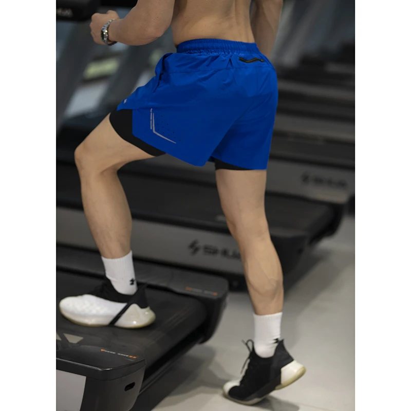 Herenshorts voor de zomer, sneldrogend, fitness, sport, trendy merk, dubbele laa