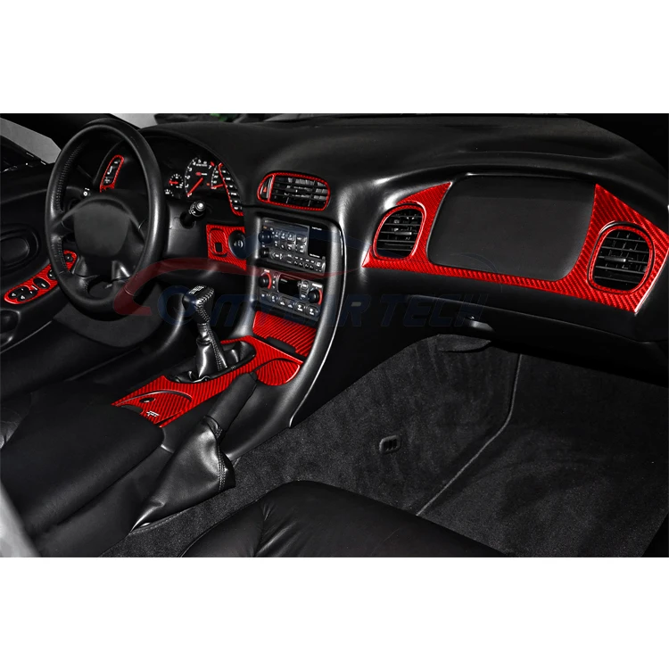 18-Piece Red Carbon Fiber Interior Trim Overlay Kit For Corvette C5 (1998-2004) - Self-Adhesive