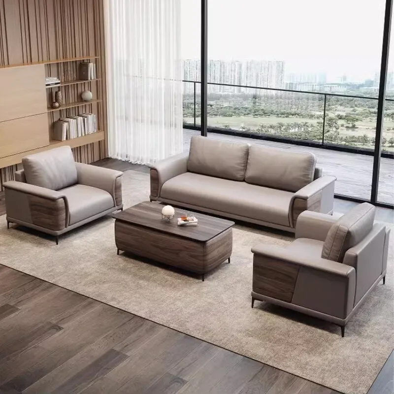 Simple Foldable Three Seat Office Sofa Best Price Wood Coffee Table Set Office Room Furniture Modular Modern