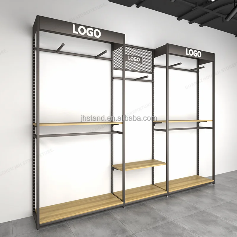 Adjustable Height Showroom Display Rack for Man Wood Retail Clothing Store Fixtures Sport Store Interior Design With Best Price