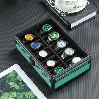 10 Slot Green Watch Collection Box Transparent Glass Window Watch Display Box Aluminum Watch Gift Box