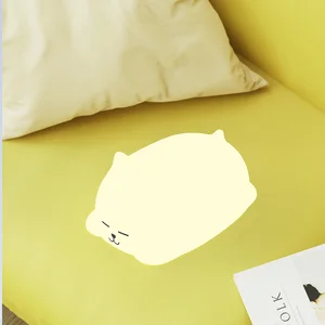 New Arrival Silicone Rubber Tapping Night Light Cute Pussy Bedside Lamp RGB LED Light for Kids