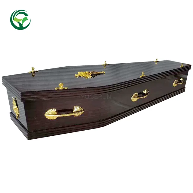 Cheap MDF and Particle Board/Chipboard/Particleboard Coffin Casket Dark Paper Veneer High Glossy Adult Funeral Veneered Coffins