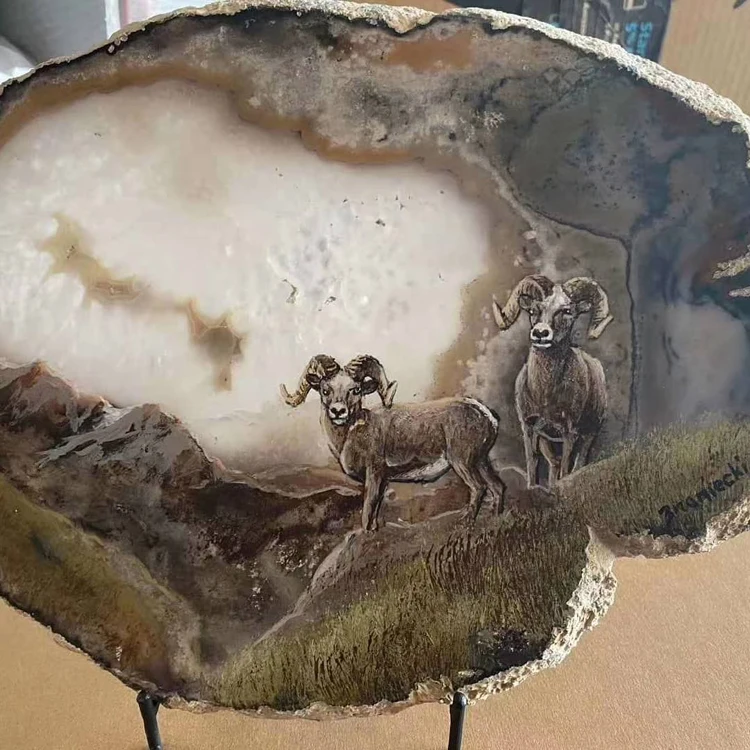 2022 Painting Agate Slice Slices Geode Stones Quartz coaster Semi Precious Bulk Painting Agate Slice Coasters