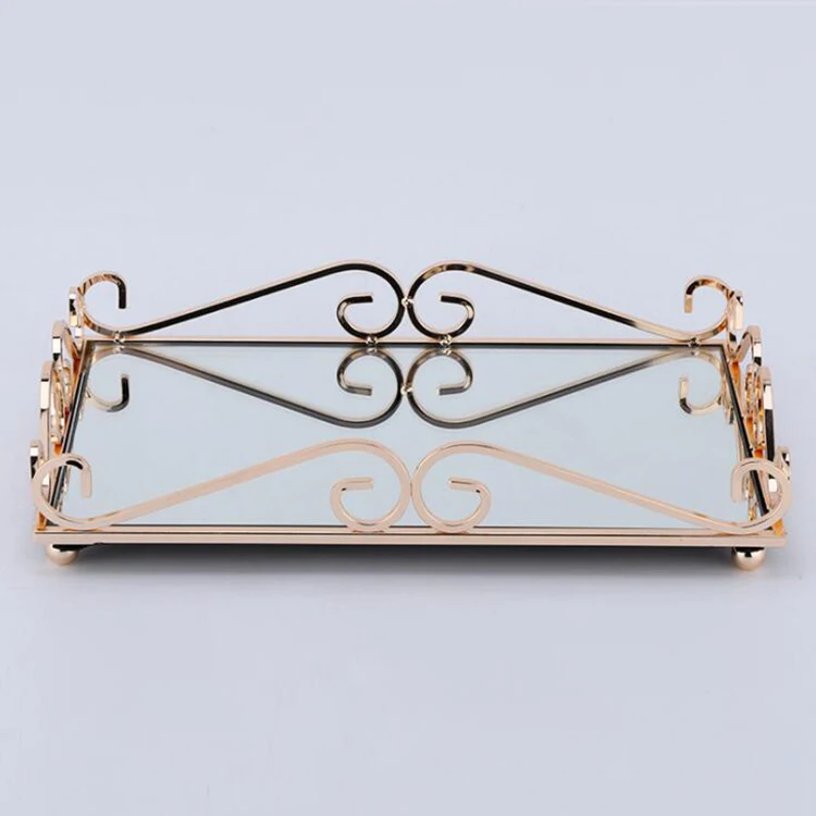 Glass Mirror Vanity Makeup Tray Ornate Jewelry Trinket Tray Organizer Cosmetic Perfume Tray Home Decor Dresser Bathroom Storage