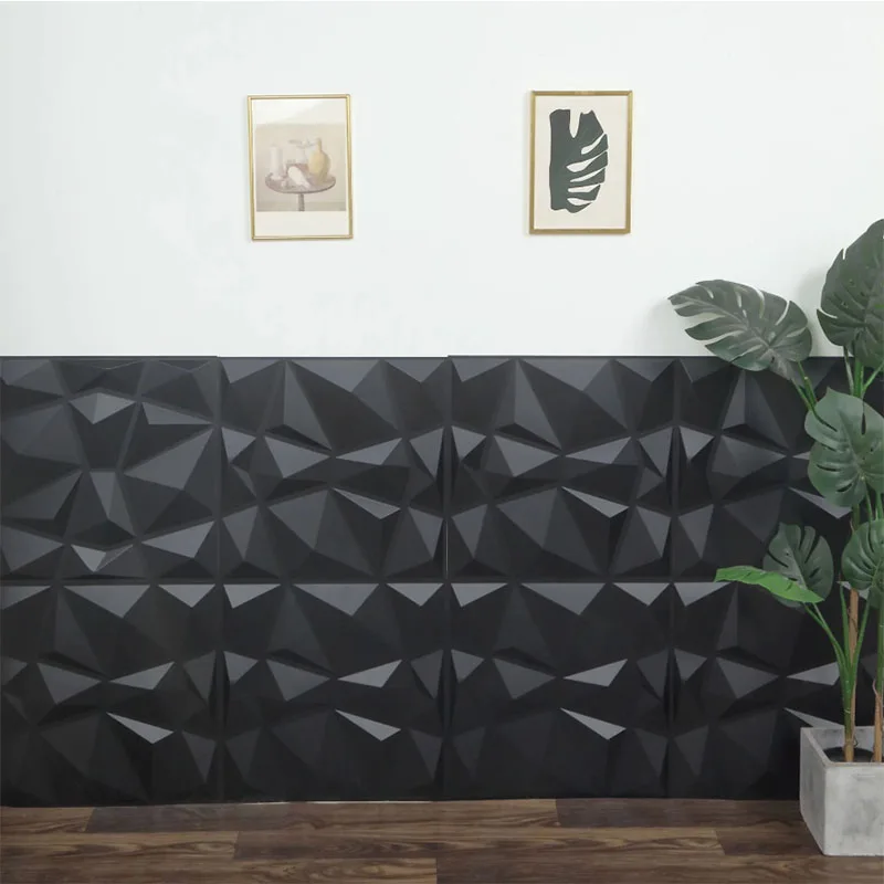 Matt Black Diamend Shape 3d Pvc Wall Panel /sticker For Wall Decoration