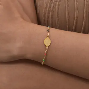 Summer New Fashion Stainless Steel Gold Plated Chain Beaded Bracelets Oval Colorful Beads Bracelet for Women