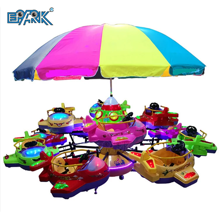Mini Electric Carousel Kiddie Rides Amusement Park 6/8/10/12 Seat Rotary and Lifting Jet Plane Kids Rides for Sale