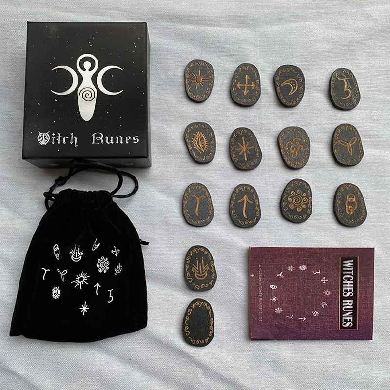 Generisch Ensemble De Runes En Bois – 25 Pièces Avec Manuel, Sac Et Boîte De Rangement Pour Divination, Méditation Et Spiritualité