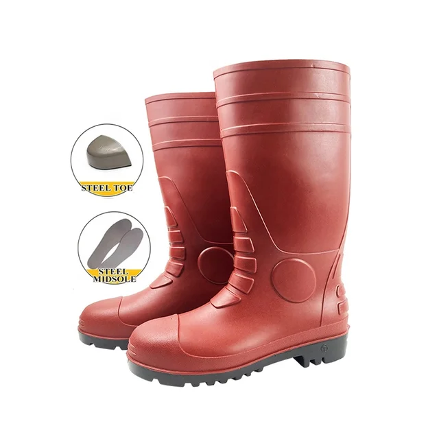 CE ISO20345 S4 S5 Certificated Australia Shoes Industry Anti-static High Steel Toe Steel Midsole PVC Red Security Rain Boots