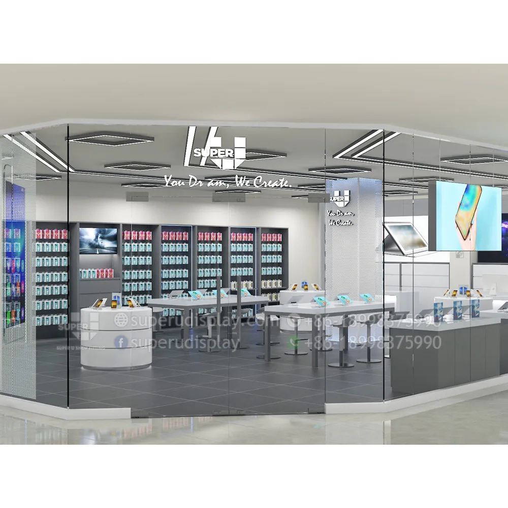 Newest Mobile Store Design Mobile Phone Shop Display Fitting Custom Retail 3D Mobile Accessories Shop Interior Design Ideas