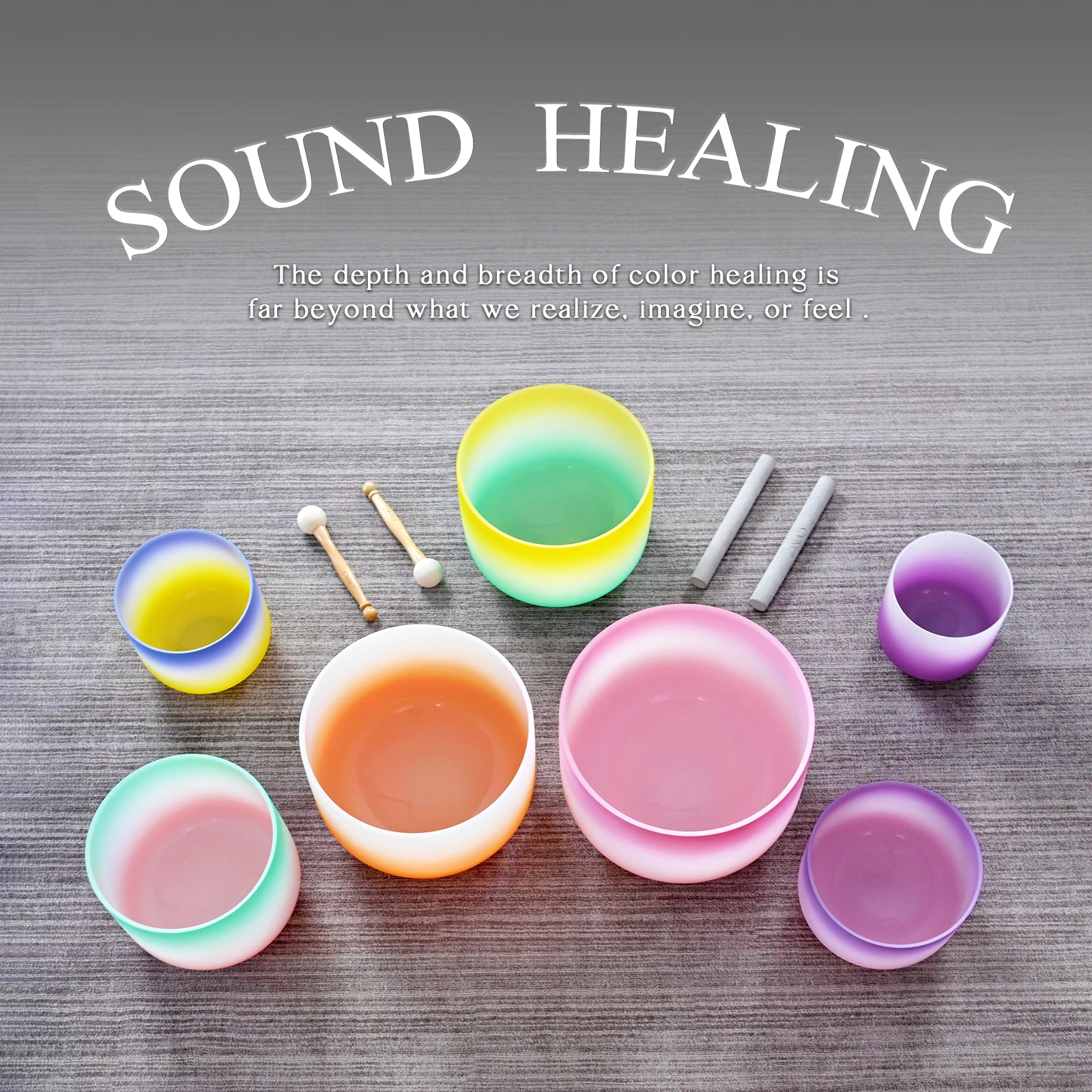 SUCCESS Colored Chakra Singing Bowl Set Frosted Candy Quartz Crystal ...