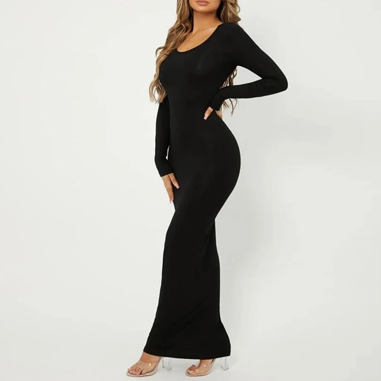 pencil maxi dress long sleeve Agnes Orinda Women's Plus Size Turtleneck Long Sleeve Maxi Pencil Bodycon Dress 3X Black