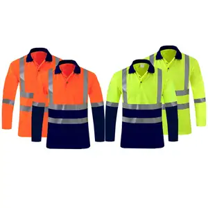 EN20471 Wholesale Hi Vis 100% Polyester Polo T Shirt Mining Construction Worker Clothing Workwear Safety Reflective Work Shirts