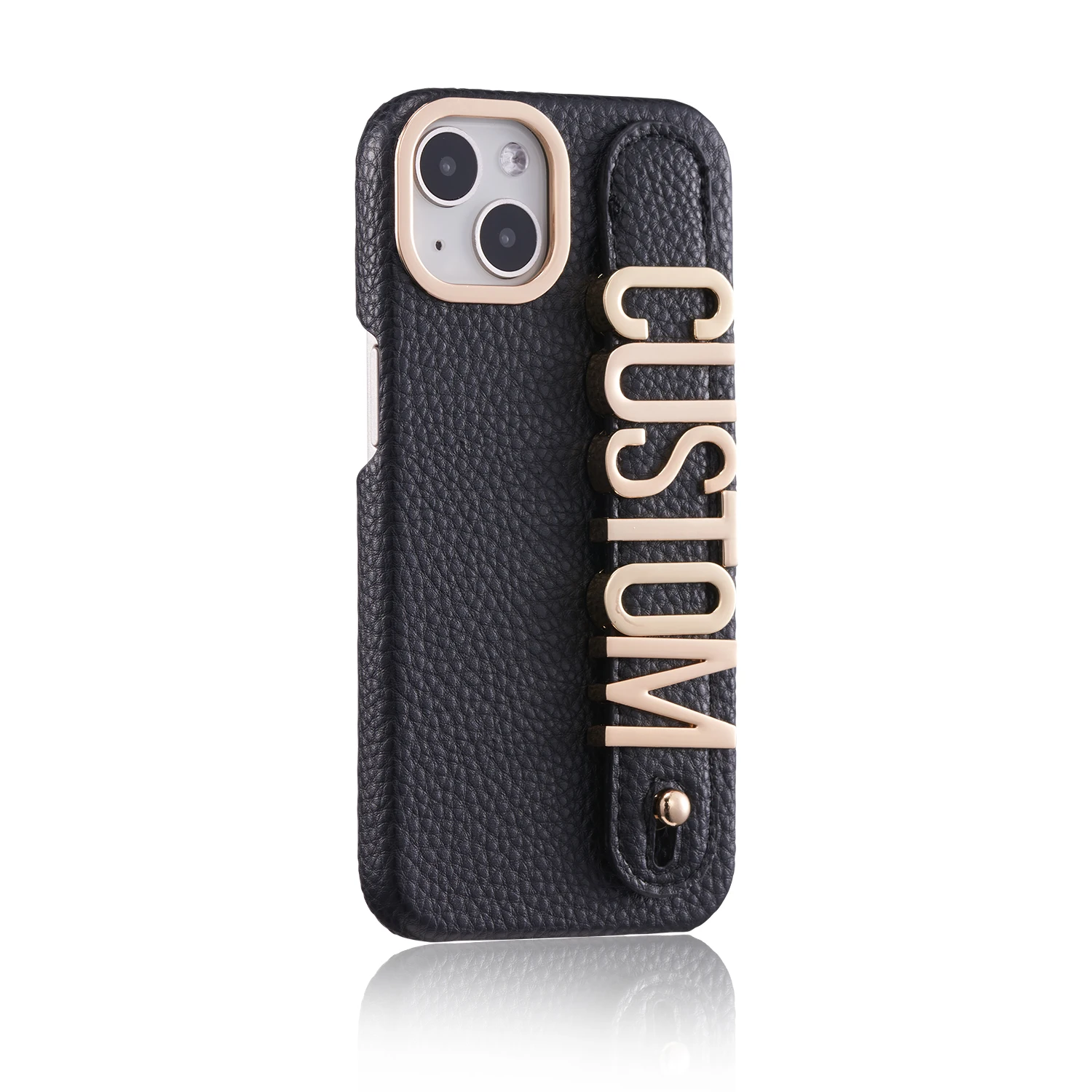 Personalised Leather Case With Wrist Strap Customised Name letter