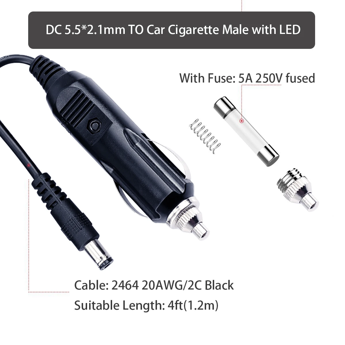 Cigar Power Adapter Charger with Dc 3a 12 Volt 2 Separate Fused Straight Type Auto Cables 12v Car Cigarette Lighter Plug for Car