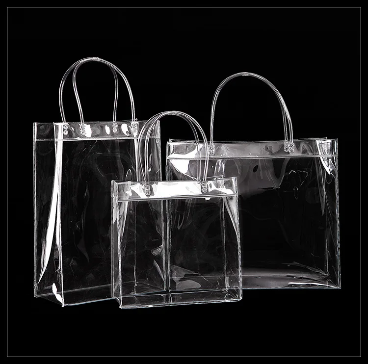 Pvc Transparent Button Handbag Plastic Carry Bag Storage Gift Cloth ...