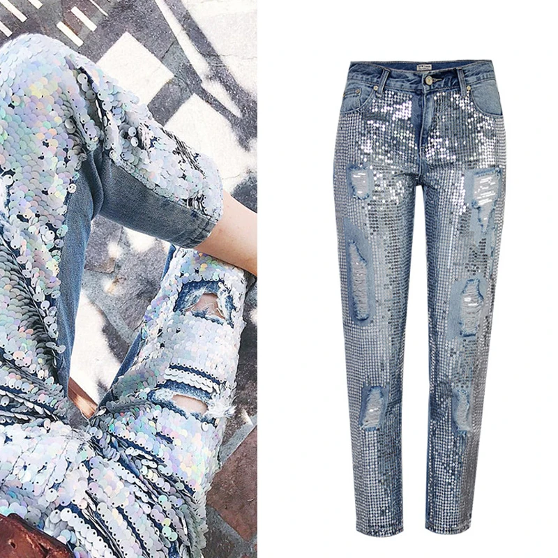 glitter ripped jeans