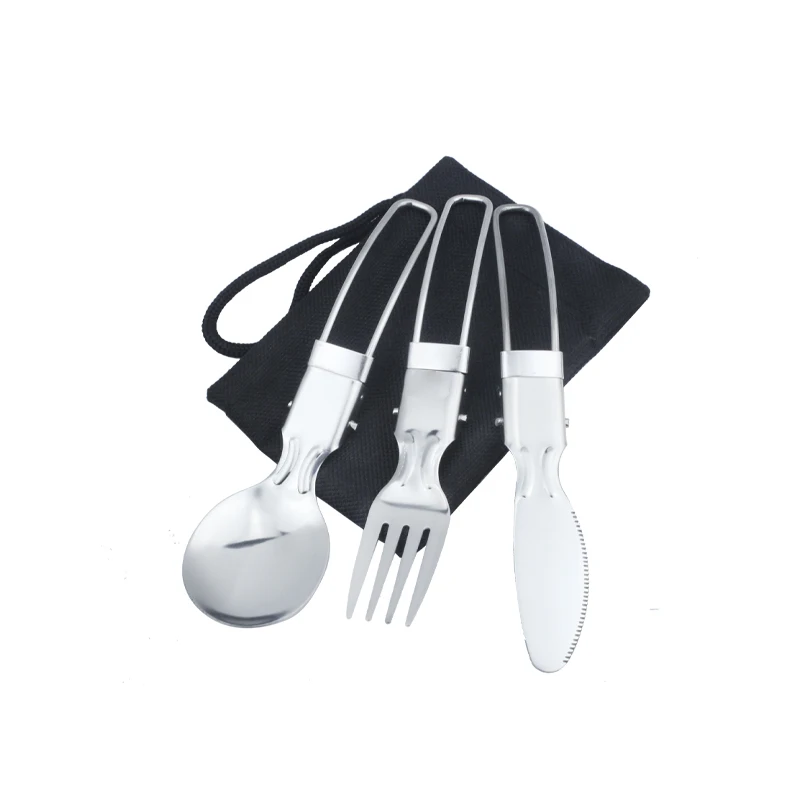 Ss304 Camping Picnic Utensil Folding Travel Cutlery Set Spoon Fork