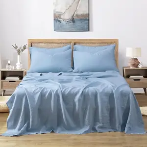 OEKO-Certified 100% Linen Bedding Set Modern Woven Comforter Bed Sheet Pillowcase  King Queen for Hotel Bag Packaging