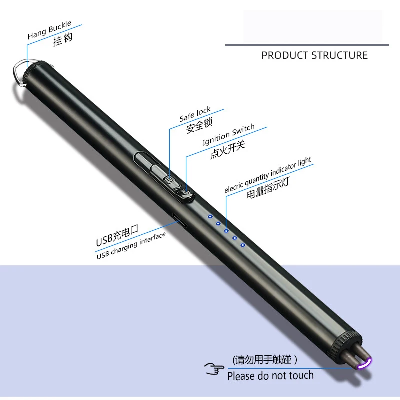 Upgraded LED Battery Display Safety Switch Flameless Plasma Windproof Electric USB Rechargeable Lighter for Cooking Fireworks