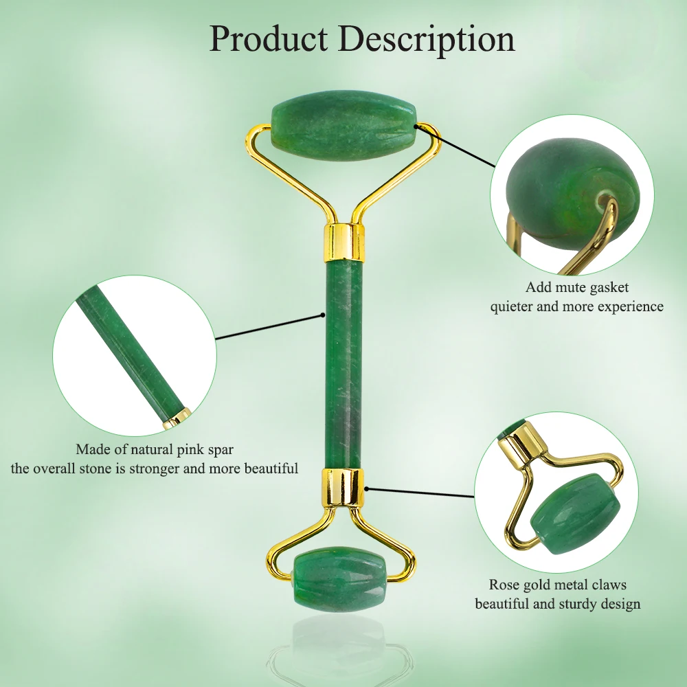 New Design 100% Natural Stone Guasha Green Massage Facial Jade Roller And Guasha Set