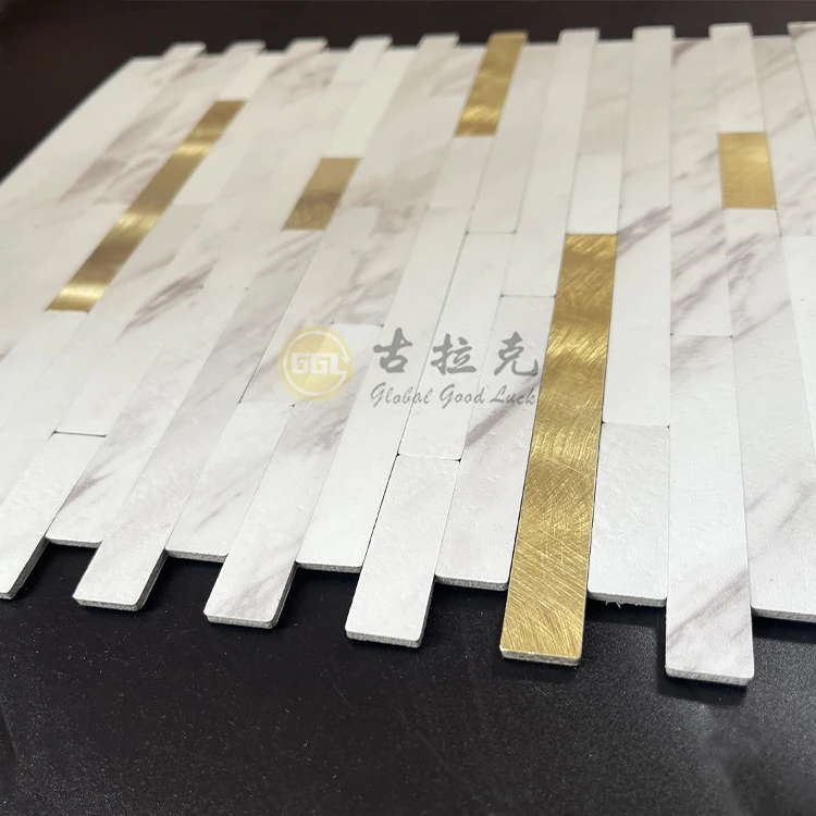 Self-Adhesive Stylish Marble Look Tile Inlay Gold Strip Aluminum Mosaic Tile for Home Decoration