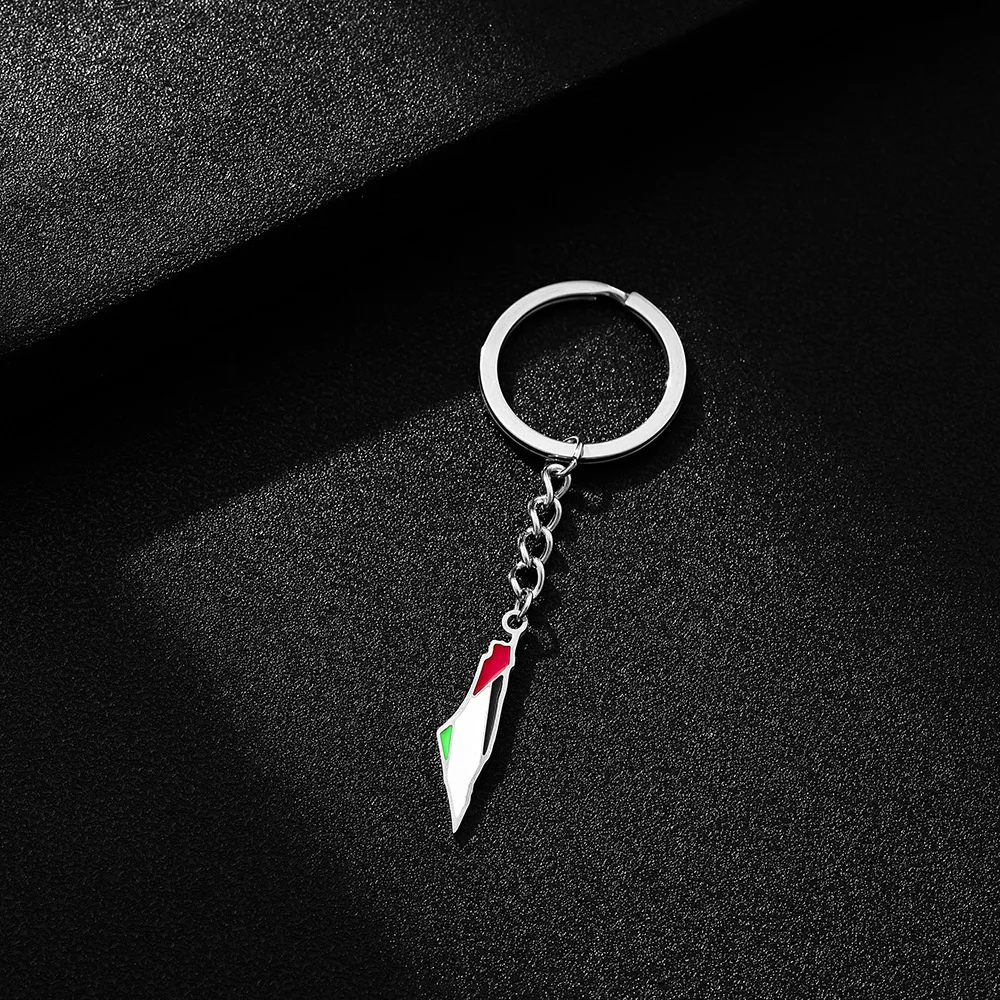 Manufacturer Personalized Custom Palestine Flag Keychains Metal Enamel Keyrings Newly Tourist Souvenirs Map Flag Keychain