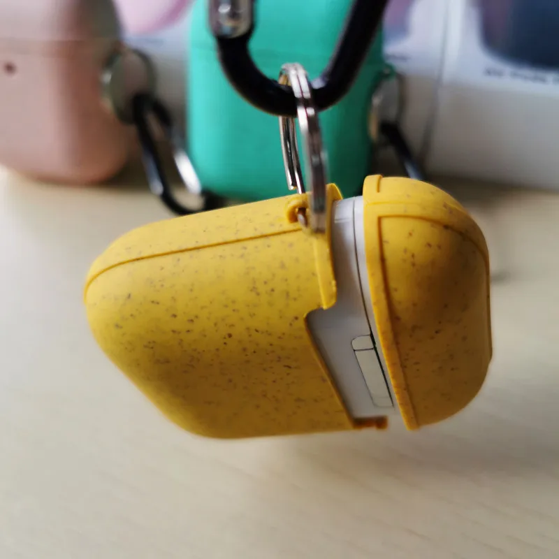 Экологичный мягкий термополиуретановый биоразлагаемый чехол из пшеничной соломы для Airpods 1 2 Pro, защитный чехол с крючком для переноски для airpods pro