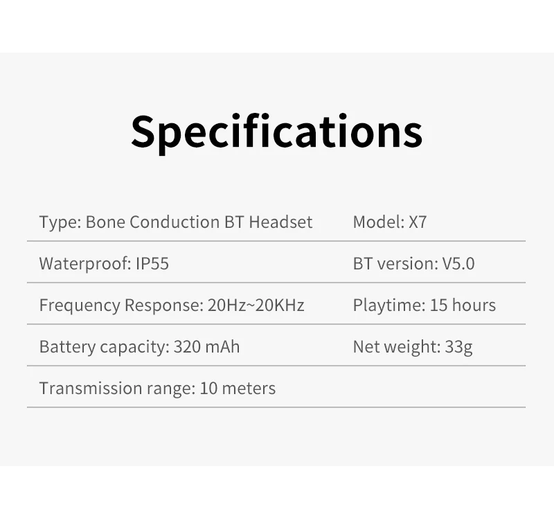 X7 Bt Bone Conduction Earbud Openear Earphones Sport Wireless Ip55