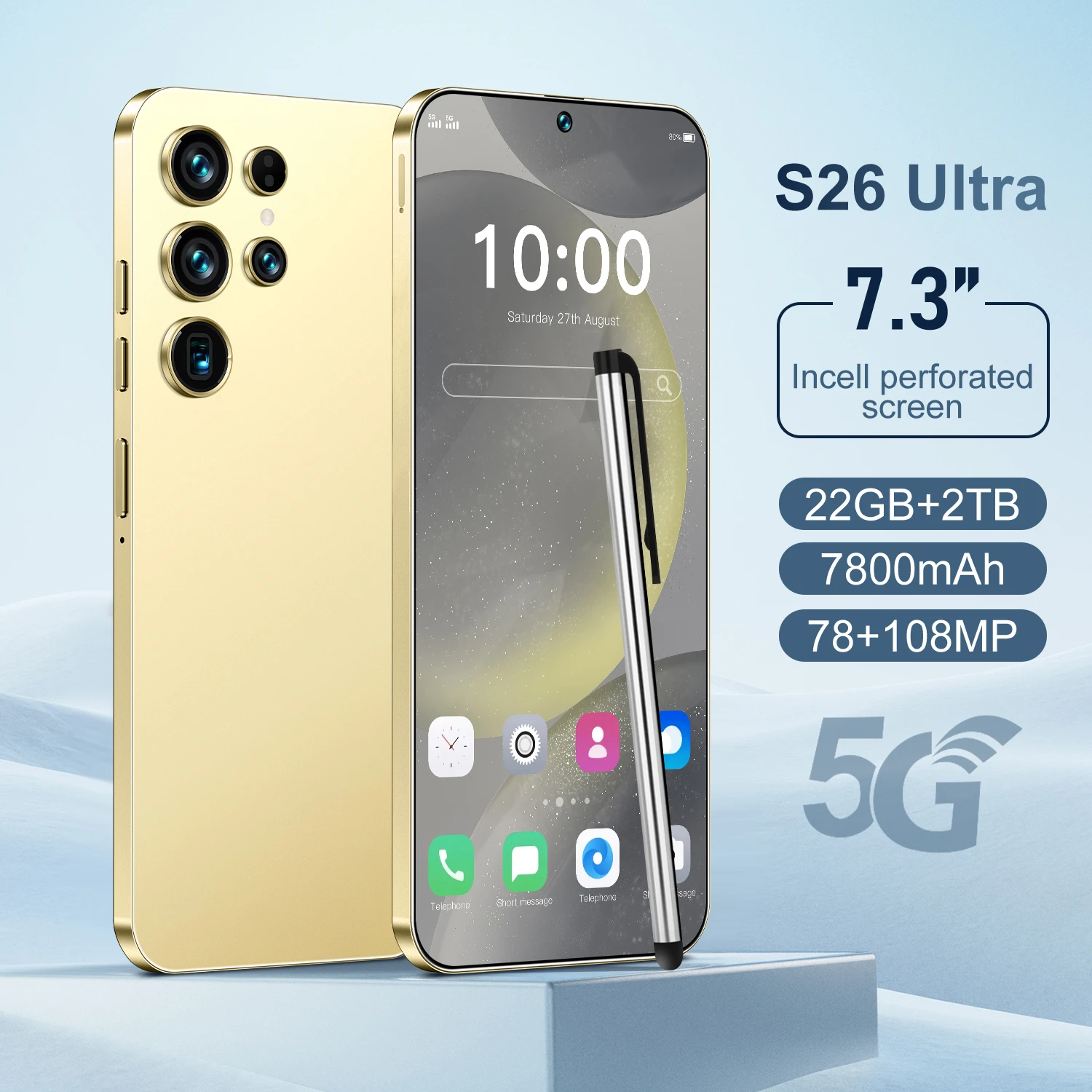 Brand New S26 Ultra 5G Android 15 Smartphone Dual SIM 22GB+2TB