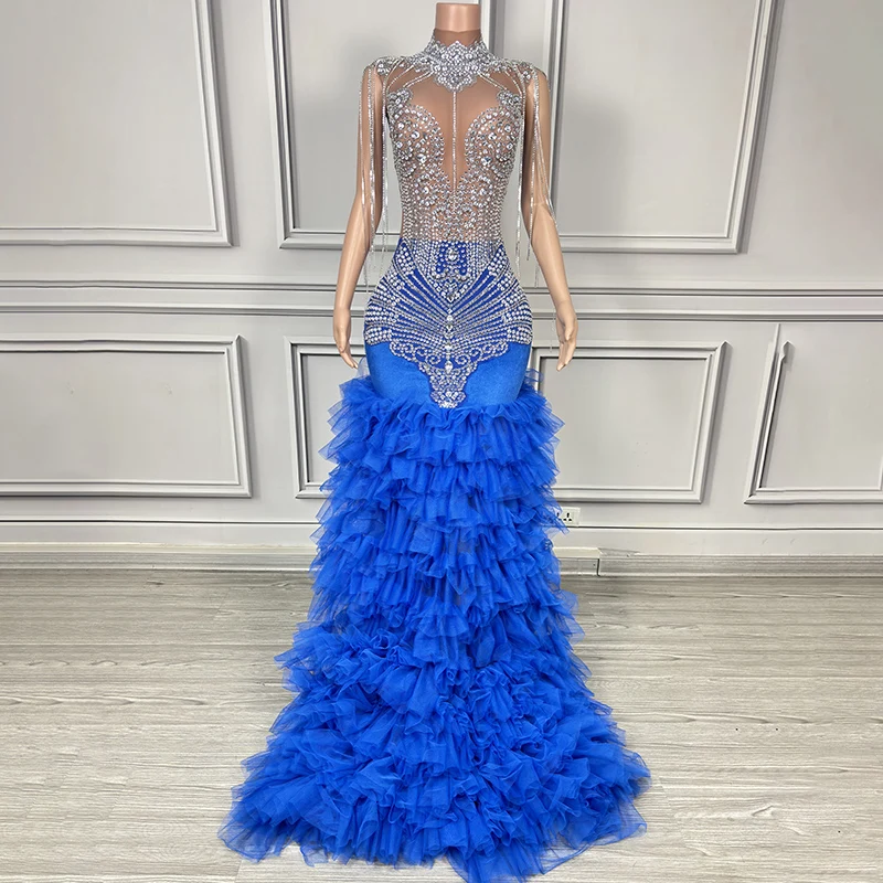 formal mardi gras ball dresses Strapless Periwinkle Tulle Tiered Ruffle Formal Dress – PollyBoutique main image 1