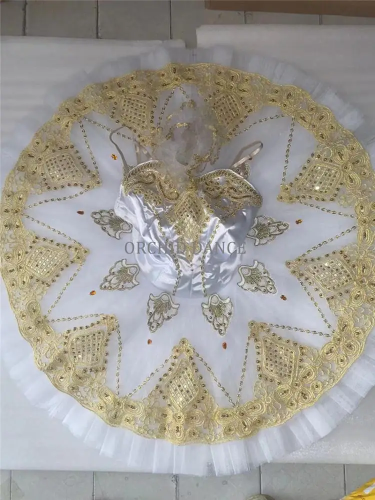Женская балетная пачка белого и золотого цвета, уникальный дизайн, Индивидуальный размер