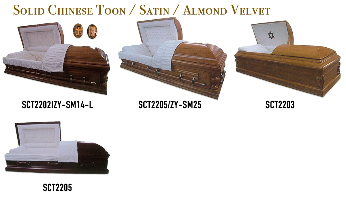 America Solid Oak Satin Almond Velvet Wood Half Lid Funeral Casket