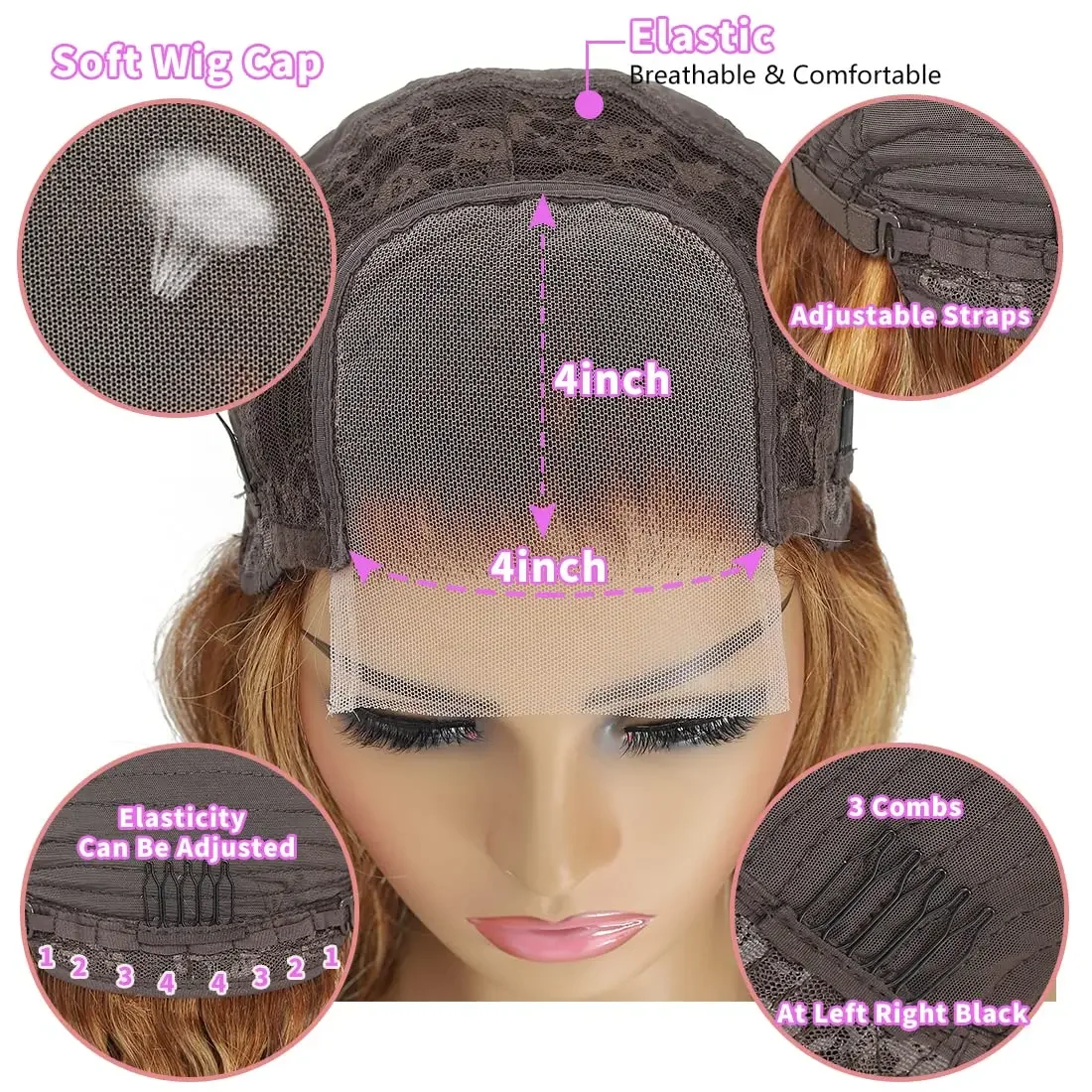 Perruque Lace Front Wig Body Wave en cheveux humains avec reflets ombrés, sans colle, blond miel_voghion.com
