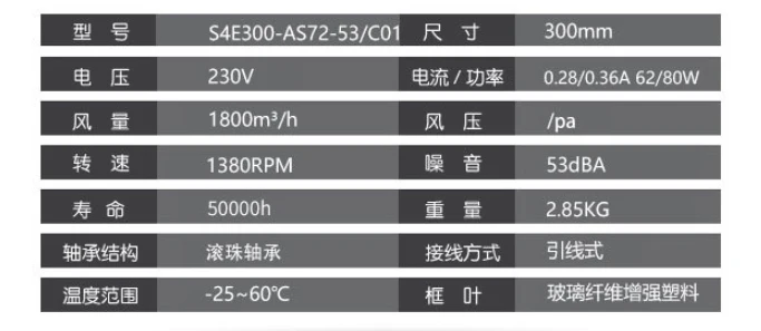 Original Axial fan  S4E300-AS72-53/C01 230V 0.28A 62/80W 1380RPM 300MM 53dBA m4e068-cf Cold storage fan