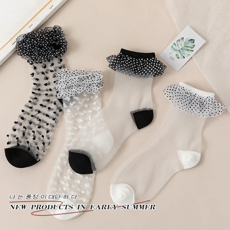 Женские модные летние кружевные носки в горошек с гофрированными