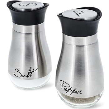 Salt and Pepper Shakers Stainless Steel and Glass Set Metal Pepper Shaker