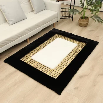 Luxury Ultra Soft Fluffy Genuine Sheep Fur Area Rug Modern Designed Border Natural Sheep Fur Area Rug Sheep Fur Runner Rug